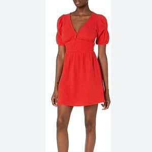 Billabong 100% Cotton Red V-Neck Short Sleeve Sheath Smock Dress Women XS